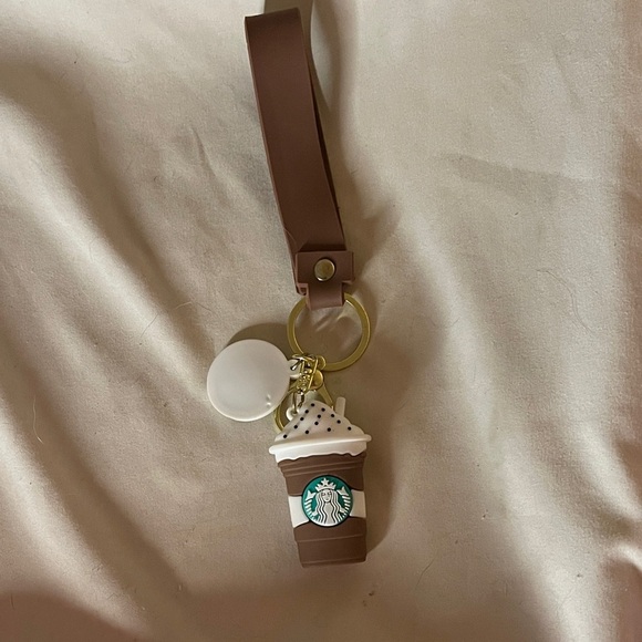 Starbucks Brown and White Frappacino Key Chain and ring to attach to a bag - Picture 2 of 3
